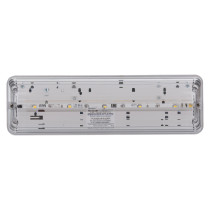 Front view of an arc ar led emergency lighting bulkhead slave unit showing the clear casing and internal LED components