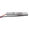 Battery component for dyode led recessed emergency downlight showing label and attached wires on white background