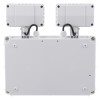 Back view of economy ip65 led emergency twin spots self test ets showing the rear casing and wiring connections
