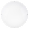 front view of a circular led ip65 round emergency light leah with a smooth white cover and small metal fixings