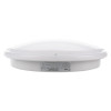 Side view of the LED IP65 round emergency light Leah showing its curved white casing and label