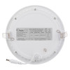 Back view of round recessed emergency downlight meled showing label and wiring details