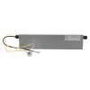 Round recessed emergency downlight meled showing a rectangular metal power supply unit with attached wires on a white background