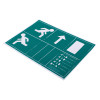 angled view of eden bulkhead self adhesive legend kit showing white pictograms and an arrow on a green background