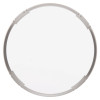 A circular translucent plastic cover with a silver rim featuring evenly spaced notches, photographed from above against a neutral background.
