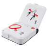 physio control likepak cr2 trainer unit shown open with lid upright and simple instructional images inside