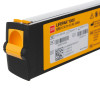 Closeup of physio control lifepak 1000 non rechargeable lithium battery kit showing label and casing details