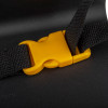 Yellow clip attached to black straps on a physio control lifepak 1000 defibrillator wall bracket