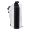 The side of a white defibrillator carry case