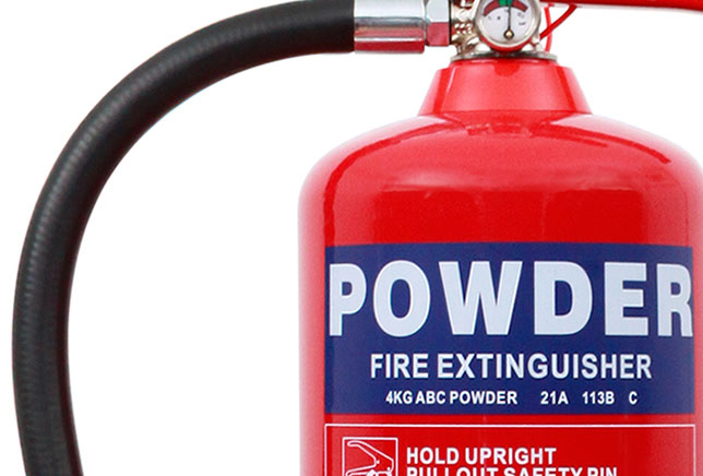 Powder extinguisher in use