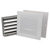 Angled view of an intumescent grille with white faceplates showing front and side sections
