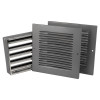 Front view of silver fire rated intumescent air transfer grilles showing louvered metal panels and mounting holes
