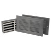 Front view of silver fire rated intumescent air transfer grilles showing vents and mounting holes