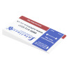 Part of a fire door gap gauge showing red and blue angles with measurement instructions on a white card