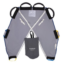 promove adult sling grey laid flat showing handles and carry bag attached in the centre