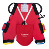 Red promove young child 1 evacuation sling front with black handles and a red storage bag attached