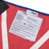Close up of promove young child evacuation sling label showing care instructions and product details