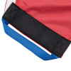 Close-up of the thigh strap on the promove child evacuation sling with head support showing black mesh and blue handle
