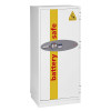 grey battery safe with the door closed on a white background