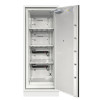battery safe on a white background with door open and shelves inside