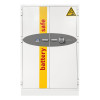 grey battery safe with double doors closed on a white background