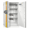 grey battery safe with double doors open on a white background