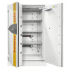 grey battery safe with both doors open and shelves inside with charging points on a white background
