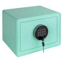 Front view of phoenix dream series mint safe with keypad and key lock in mint green color
