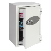 phoenix combi 2502 safe with the door ajar showing some items stored inside