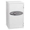 phoenix data commander 4621 safe in white with grey handle and circular combination lock shown at an angled view