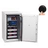 phoenix data commander 4621 safe with door open showing lock inset and a hand pressing buttons on the lock panel