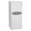 Angled view of the phoenix data commander 4622 safe showing the closed door with handle and keypad lock
