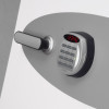 Electronic lock keypad and handle on a phoenix data commander 4622 safe showing red digital display