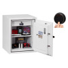 phoenix fire fighter ii 0441 safe open showing contents and a fingerprint lock inset being used