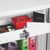 phoenix fire fighter ii 0441 safe with internal drawer open showing coins, a red cash box, documents and a vehicle log book