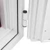 Close up view of a hinge on the phoenix fire fighter ii 0441 safe showing white metal parts and black accents