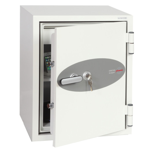 phoenix fire fighter ii 0441 safe with door opening showing keys in lock and items visible inside
