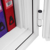 Hinge detail on the phoenix fire fighter ii 0442 safe showing part of the white frame and edge of the door