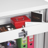 phoenix fire fighter ii 0442 safe with internal drawer open showing a red cash box coins and documents inside