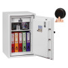 phoenix fire fighter ii 0442 safe with an open fingerprint lock inset showing control panel and storage inside the door