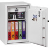 Open phoenix fire fighter ii 0442 safe showing folders, small box, CDs, cans and keys inside the door