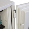 Close up of the hinges on the phoenix titan 1283 fingerprint lock showing the white metal parts connecting the door to the body