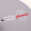 Close-up of branding showing phoenix fire ranger 1511 logo with red phoenix text and white series details on grey background