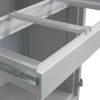 Partial view of hanging file shelves on a phoenix fire ranger 1512 electronic lock cabinet in white color