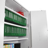 Phoenix fire ranger 1513 electronic lock with open door showing green hanging files inside the cabinet
