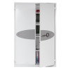 phoenix fire ranger 1514 electronic lock cabinet with one door ajar showing shelves and files inside