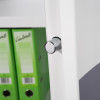 Close-up of the locking bolt on the phoenix fire ranger 1514 electronic lock showing the metal bolt extending from the white lock casing
