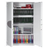 phoenix fire ranger 1514 electronic lock cabinet fully open showing shelves with files, boxes and a laptop inside