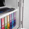 Part of phoenix fire ranger size 4 fireproof safe with electronic showing colourful file folders and a laptop on a shelf
