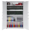 phoenix fire ranger 1514 s1 safe with doors open showing shelves filled with files and a laptop